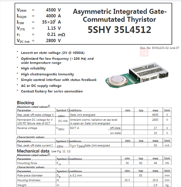 ABB 5SHY35L4512 3BHE014105R0001 5SXE08-0166